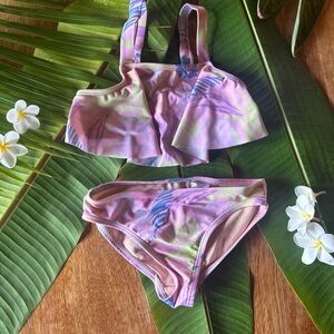 Tropical Girls Bikini Set with Flowy Top Vacation Girls Swimsuit Beach Summer